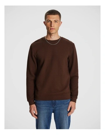 Tech Crew Neck Textured Sweatshirt in Chocolate