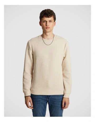 Tech Crew Neck Textured Sweatshirt in Natural