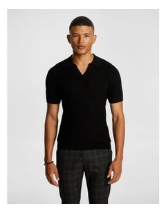Arden Knitted Polo Shirt in Black