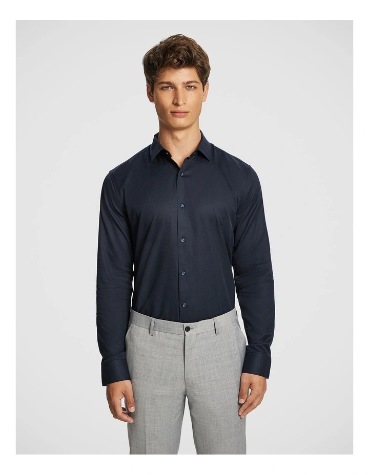 Clubman Pure Cotton Twill Slim Fit Dress Shirt in Ink image 1