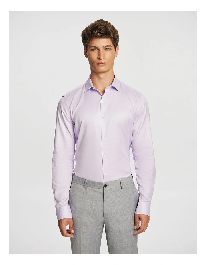Clubman Pure Cotton Twill Slim Dress Shirt in Lilac image 1