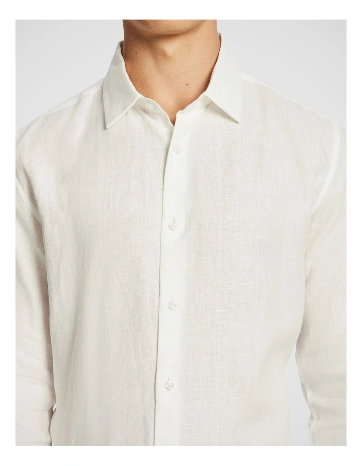 Malta Smart Slim Linen Shirt in White image 3
