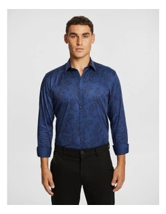 Elimatta Slim Paisley Shirt in Navy