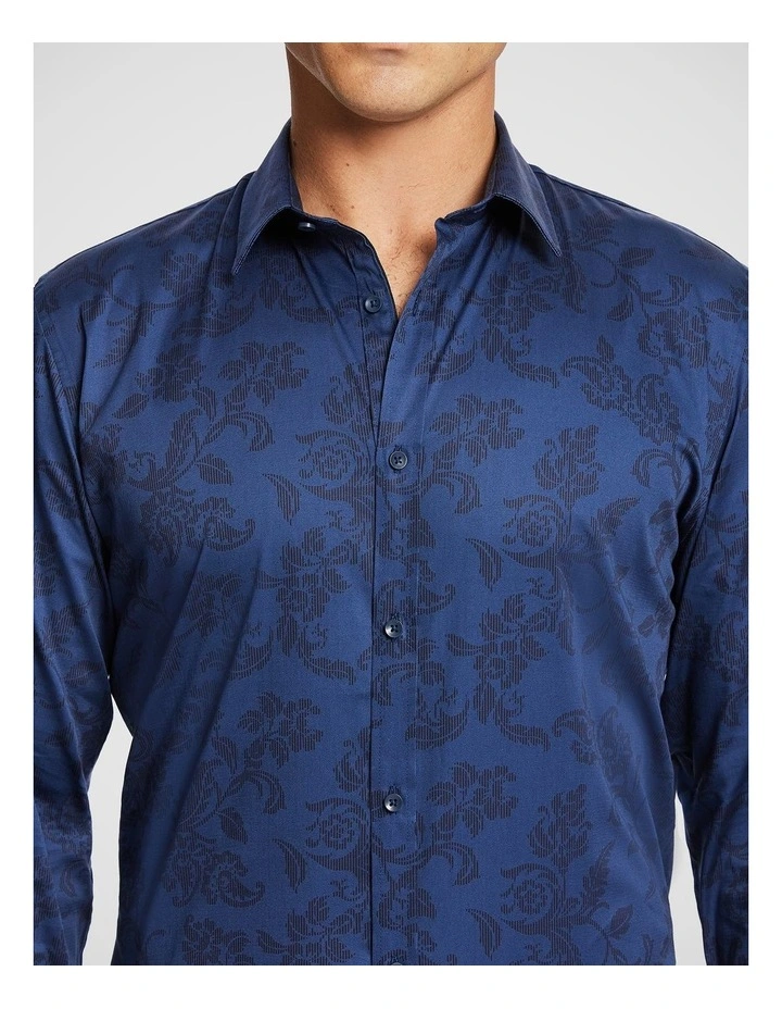 Elimatta Slim Paisley Shirt in Navy image 3