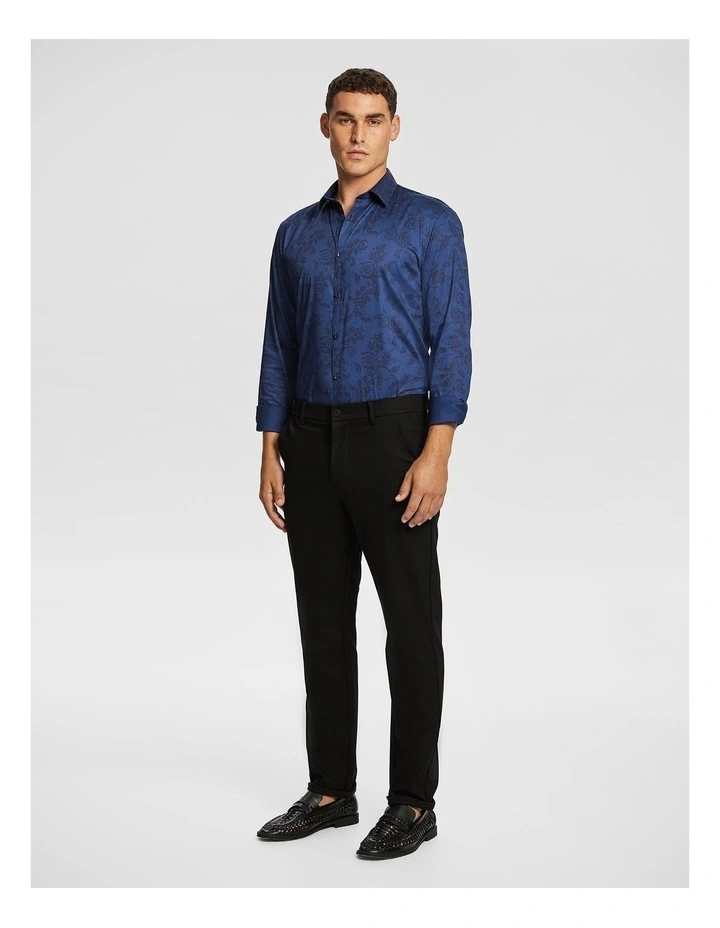 Elimatta Slim Paisley Shirt in Navy image 4