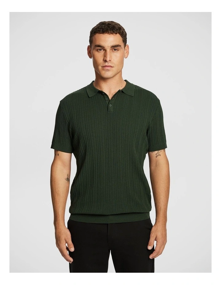 Banderas Knitted Polo Shirt in Forest image 1
