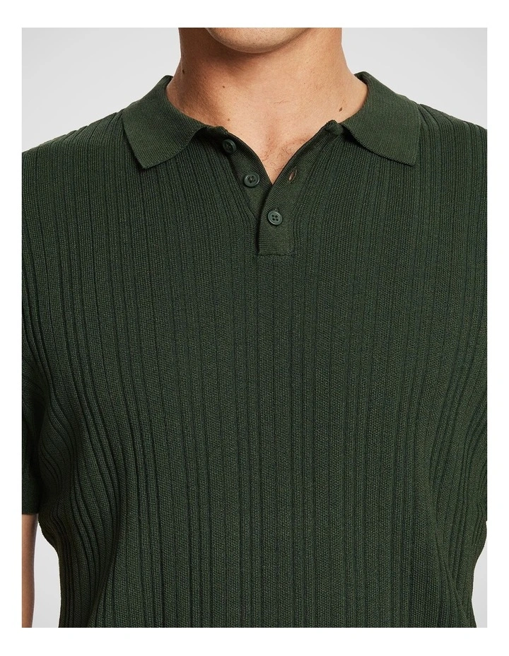 Banderas Knitted Polo Shirt in Forest image 3