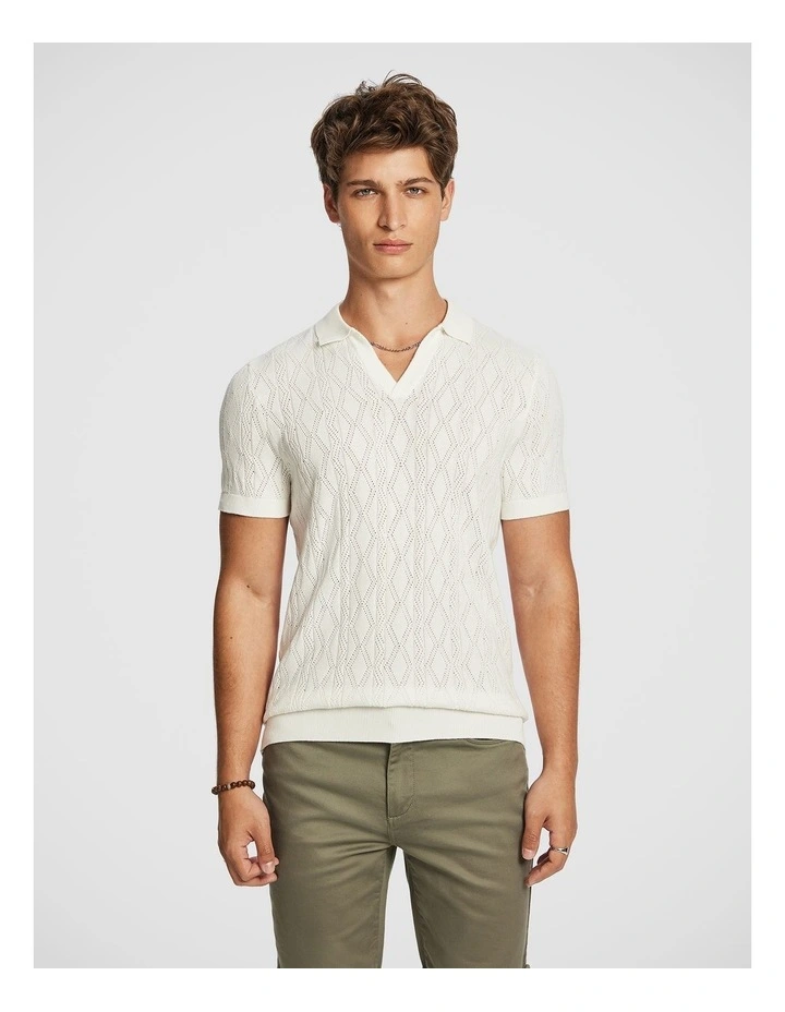 Newport Knit Polo Shirt in White image 1