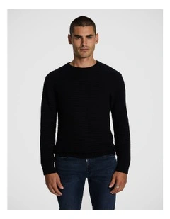 Jayce Crew Neck Textured Knit Jumper in Black