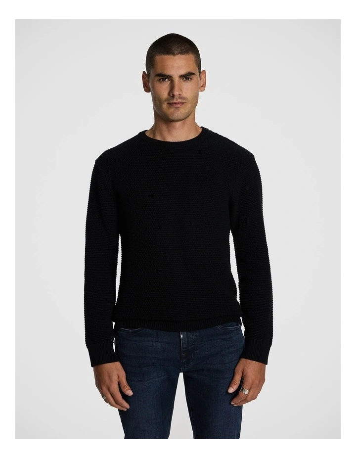 Jayce Crew Neck Textured Knit Jumper in Black image 1