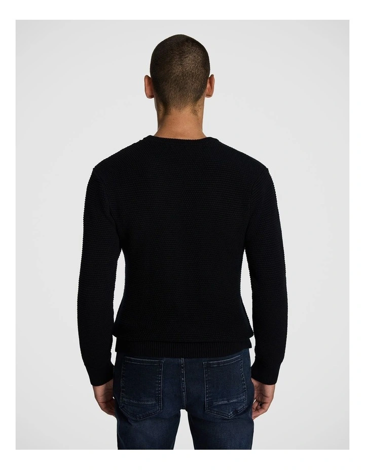 Jayce Crew Neck Textured Knit Jumper in Black image 2