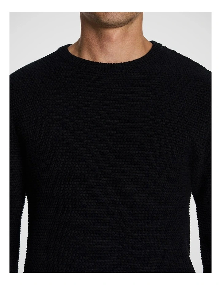 Jayce Crew Neck Textured Knit Jumper in Black image 3