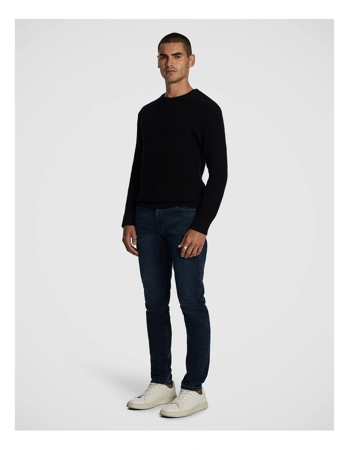 Jayce Crew Neck Textured Knit Jumper in Black image 4