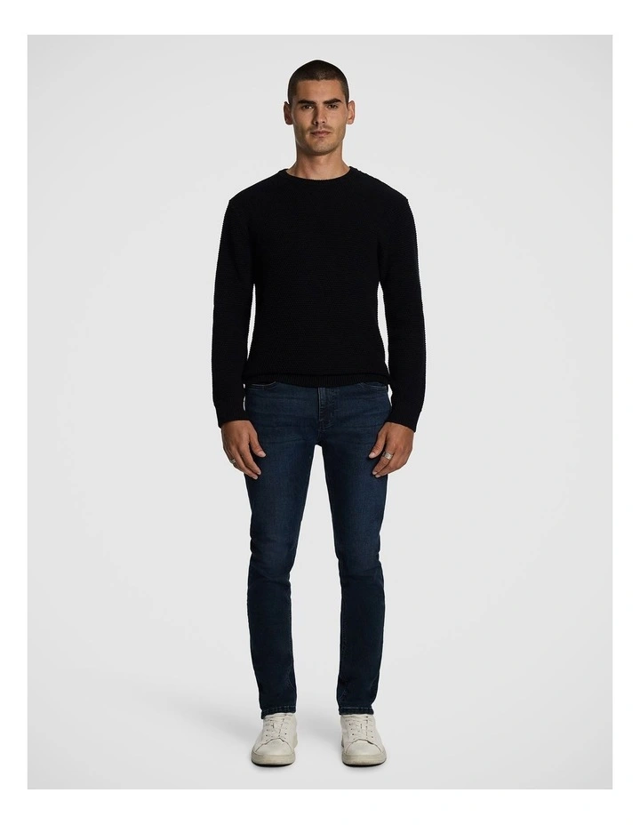 Jayce Crew Neck Textured Knit Jumper in Black image 5