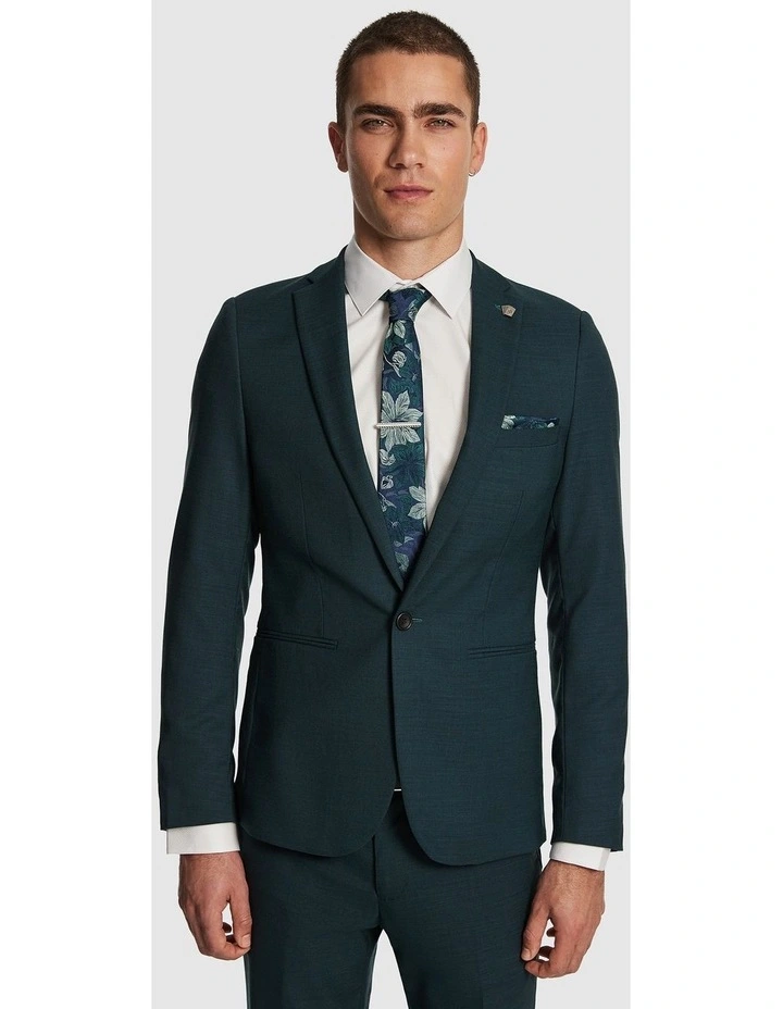 Lukey Skinny Suit Jacket in Teal image 1