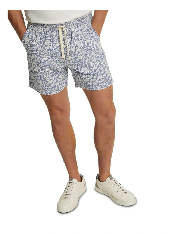 Toby Linen Cotton Printed Shorts in Blue image 4