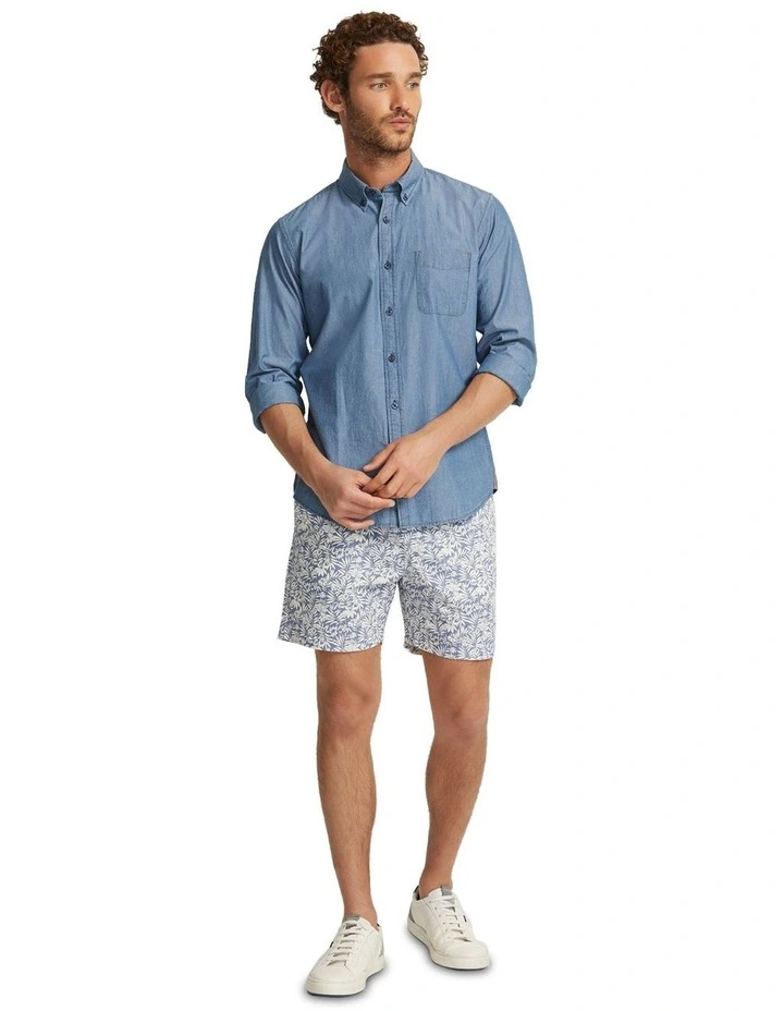 Toby Linen Cotton Printed Shorts in Blue image 5