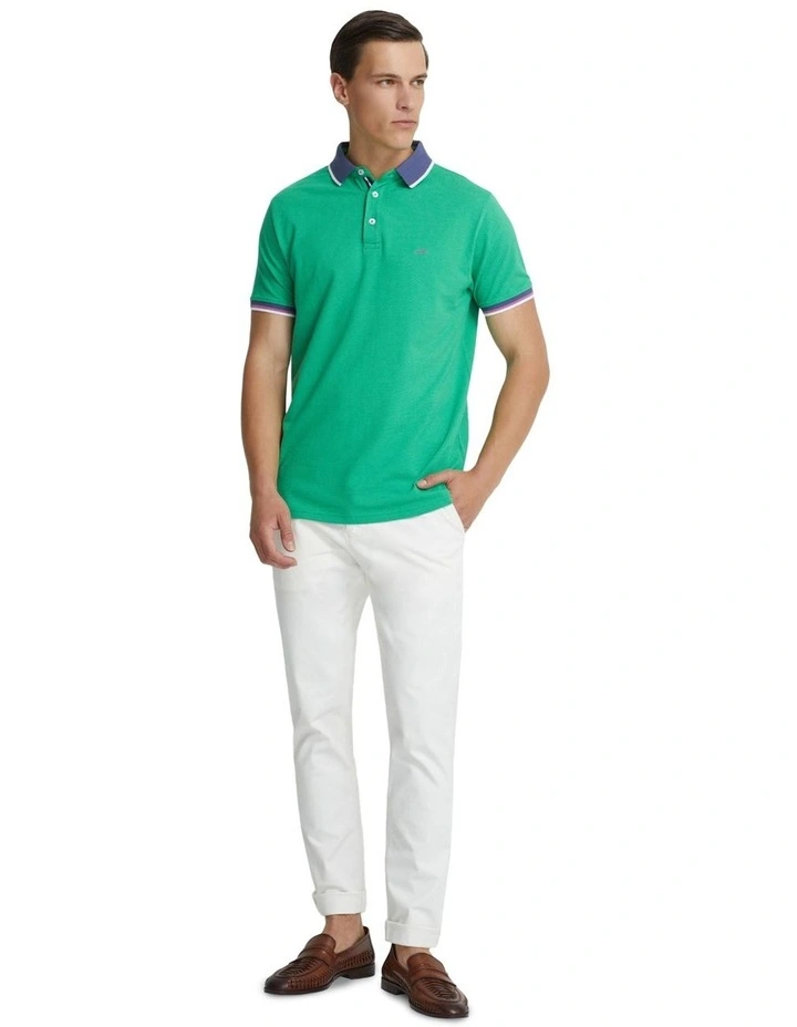 Cam Contrast Collar Pique Polo Shirt in Green image 1
