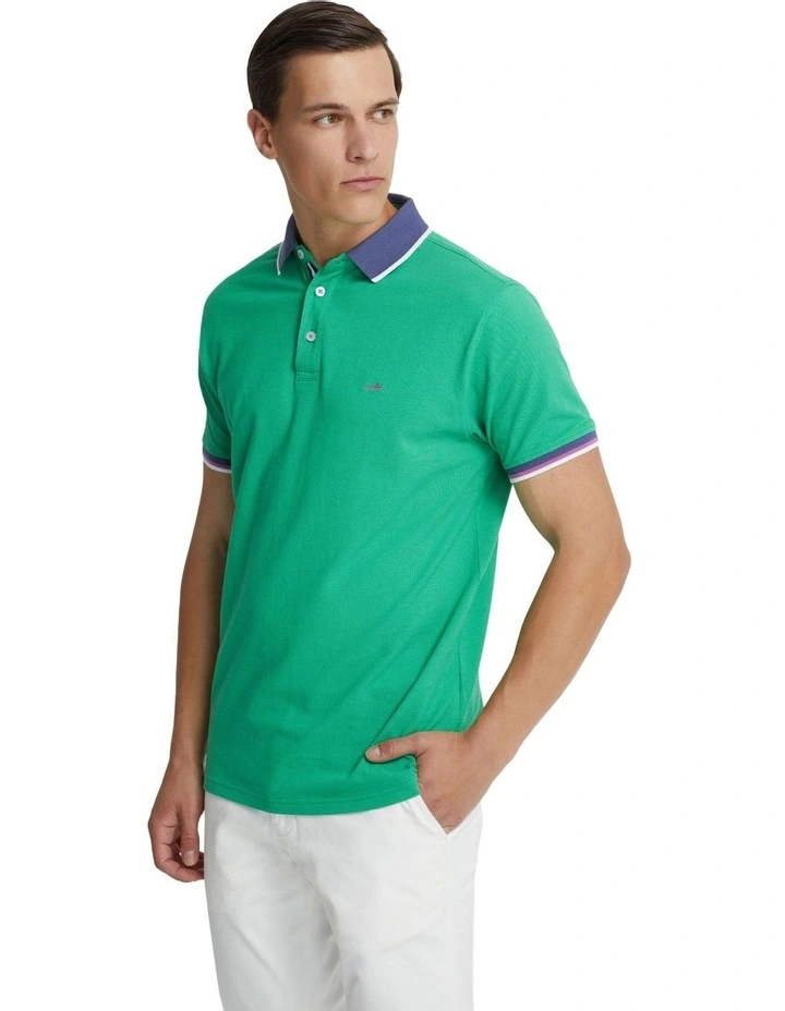 Cam Contrast Collar Pique Polo Shirt in Green image 2