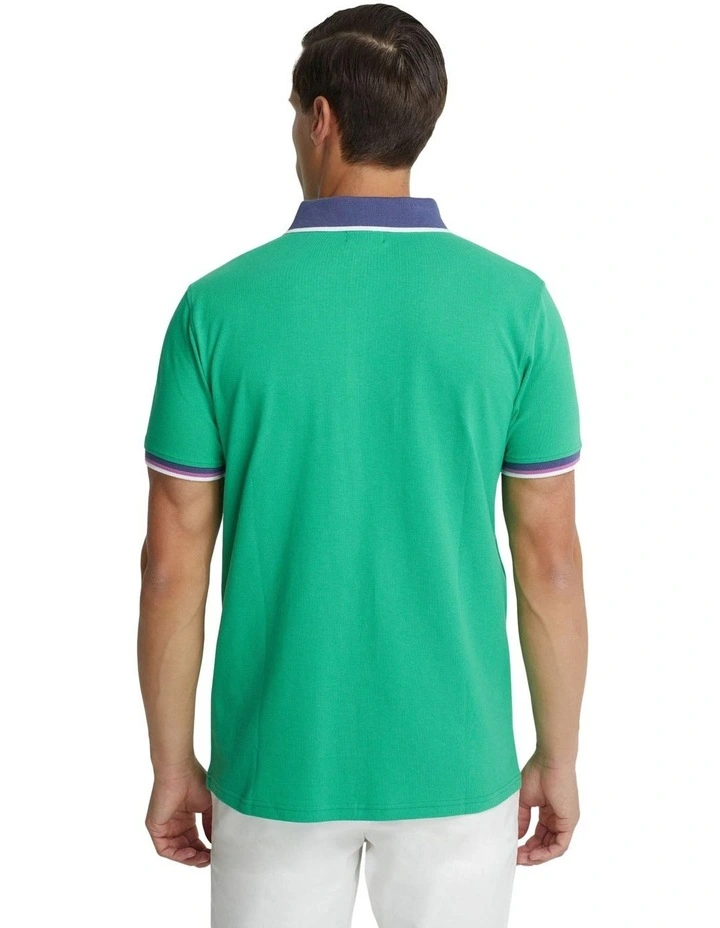 Cam Contrast Collar Pique Polo Shirt in Green image 3