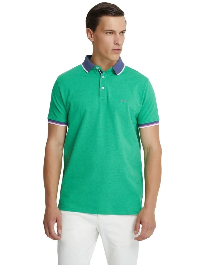 Cam Contrast Collar Pique Polo Shirt in Green image 5