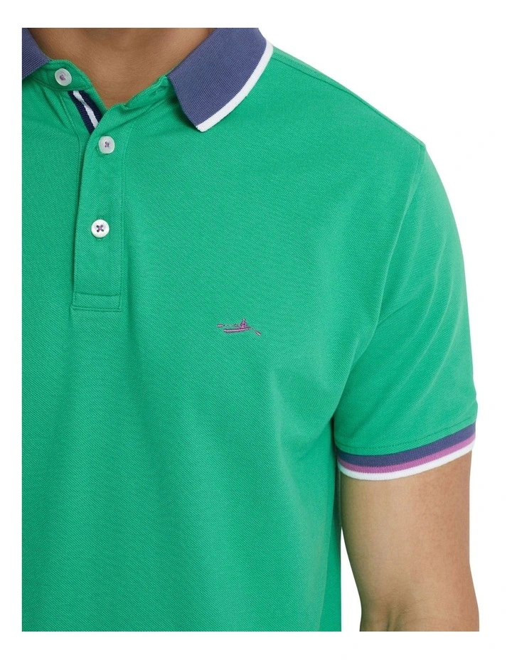 Cam Contrast Collar Pique Polo Shirt in Green image 6