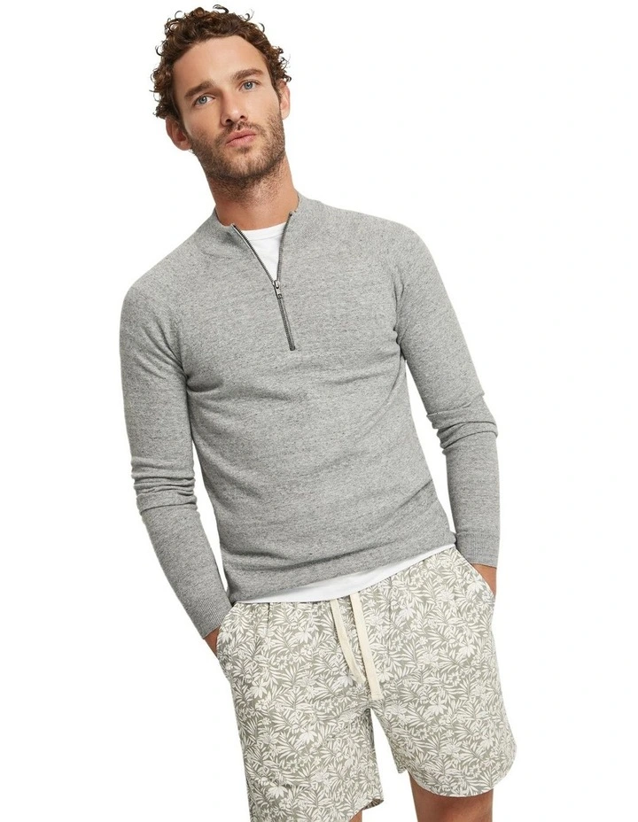 Perry Zip Collar Knit Top in Grey image 4