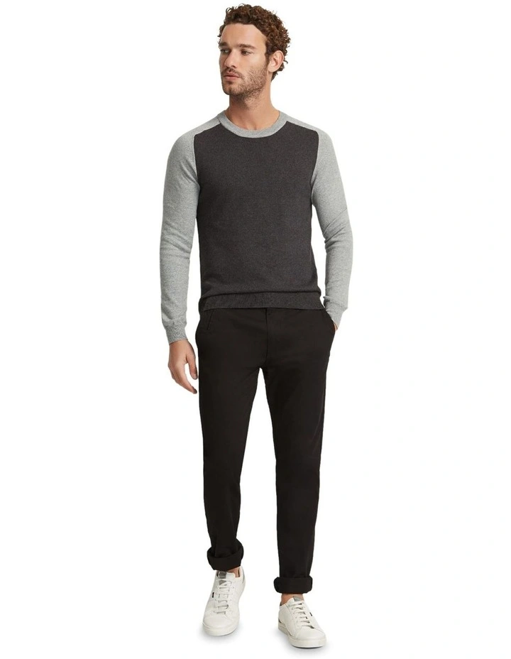 Finn Crew Neck Cashmere Blend Top in Charcoal/Grey image 1