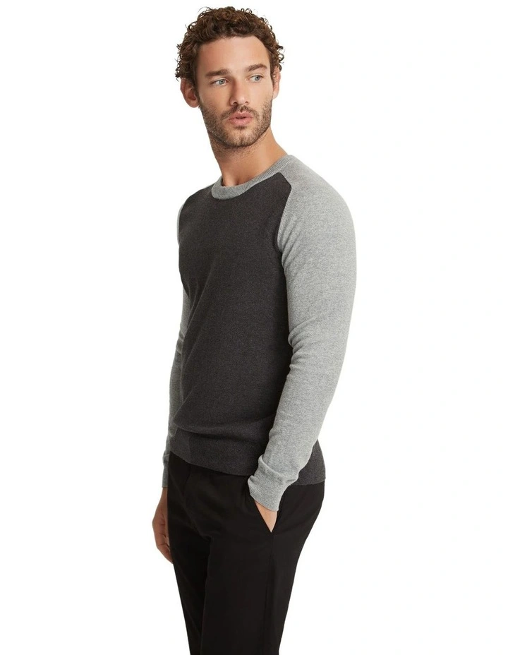 Finn Crew Neck Cashmere Blend Top in Charcoal/Grey image 2