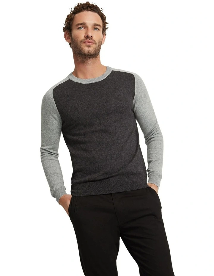 Finn Crew Neck Cashmere Blend Top in Charcoal/Grey image 4