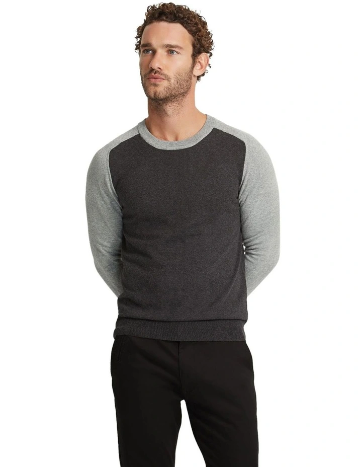 Finn Crew Neck Cashmere Blend Top in Charcoal/Grey image 5