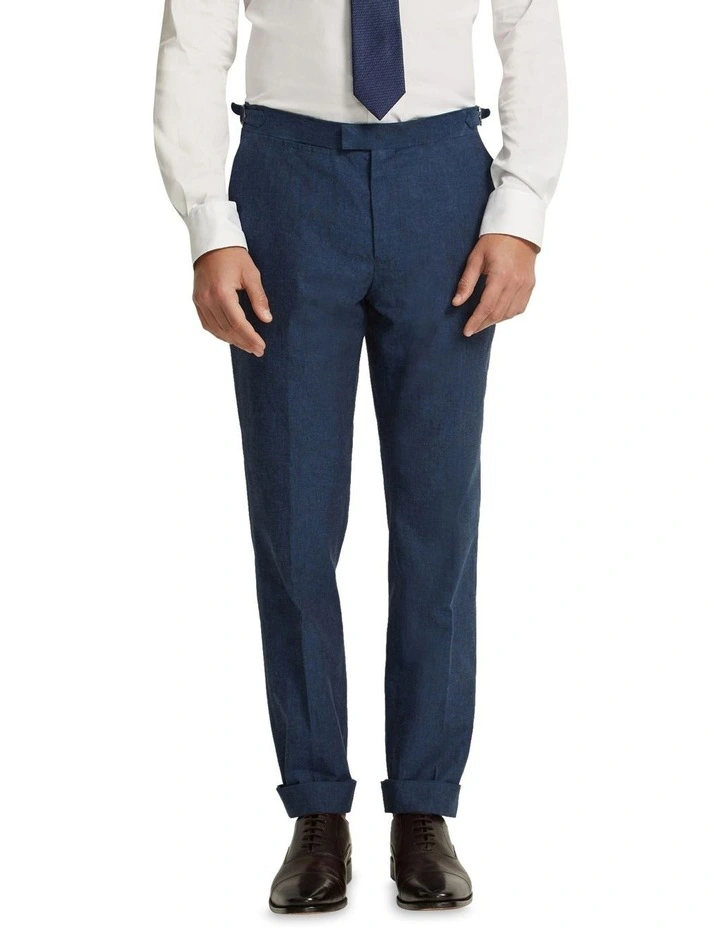 Byron Linen Blend Cuffed Trousers in Blue image 1