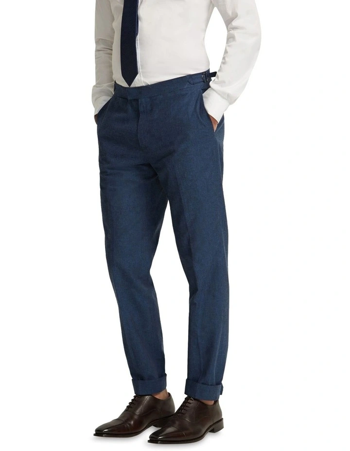 Byron Linen Blend Cuffed Trousers in Blue image 2