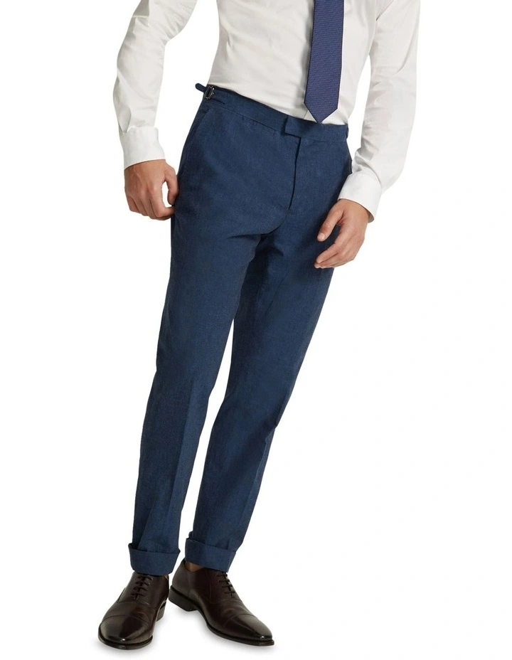 Byron Linen Blend Cuffed Trousers in Blue image 4