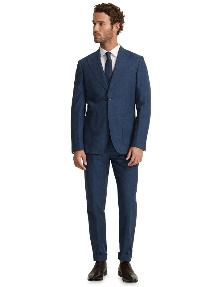 Byron Linen Blend Cuffed Trousers in Blue image 5