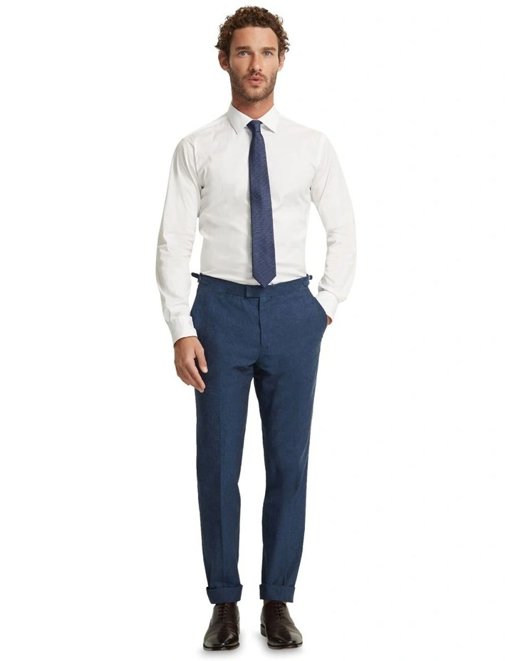 Byron Linen Blend Cuffed Trousers in Blue image 7