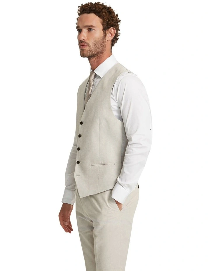 Butterworth Linen Blend Waistcoat in Stone image 2