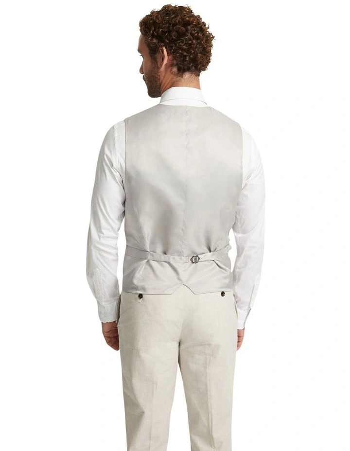 Butterworth Linen Blend Waistcoat in Stone image 3