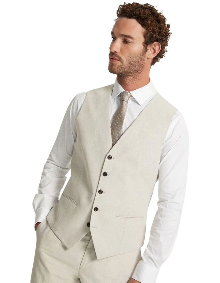 Butterworth Linen Blend Waistcoat in Stone image 4