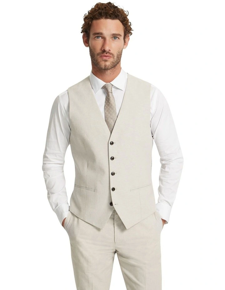 Butterworth Linen Blend Waistcoat in Stone image 5