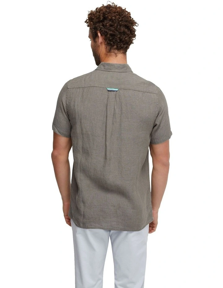 Leyton Pure Linen Short Sleeve Shirt in Olive image 3