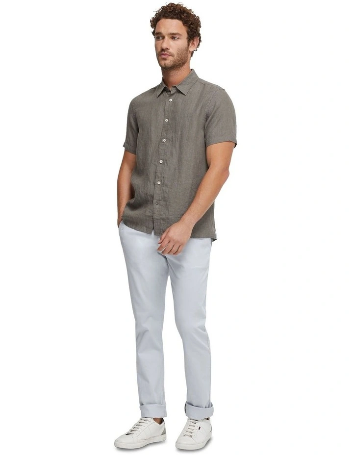 Leyton Pure Linen Short Sleeve Shirt in Olive image 5