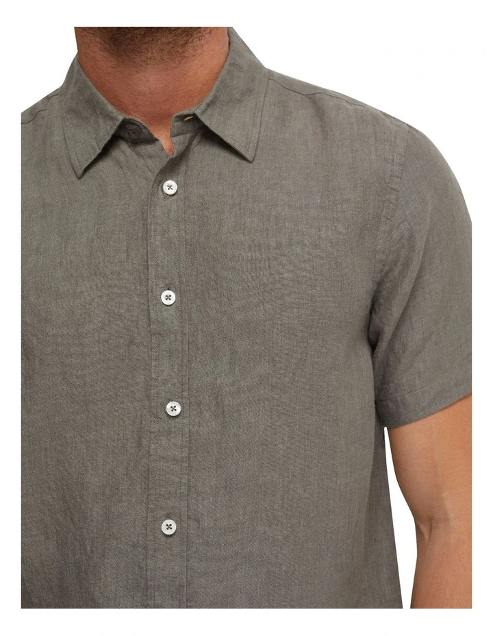 Leyton Pure Linen Short Sleeve Shirt in Olive image 6