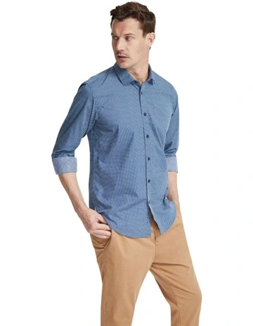 Kenton Printed Cotton Shirt in Navy