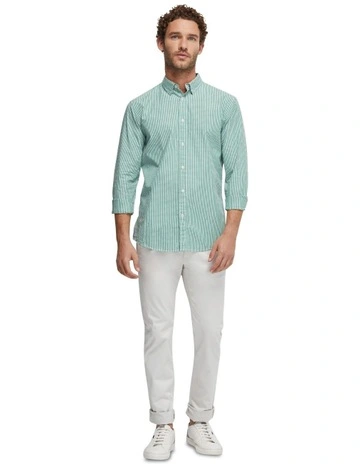 Shoreditch Button Down Stripe Shirt in Green
