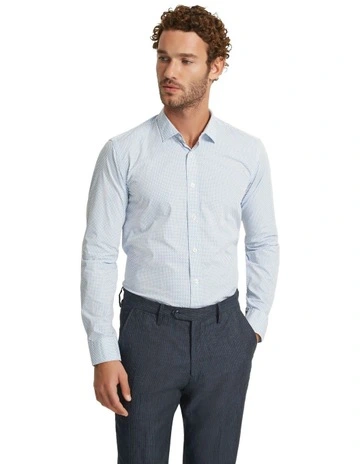 Kenton Printed Cotton Shirt in Aqua