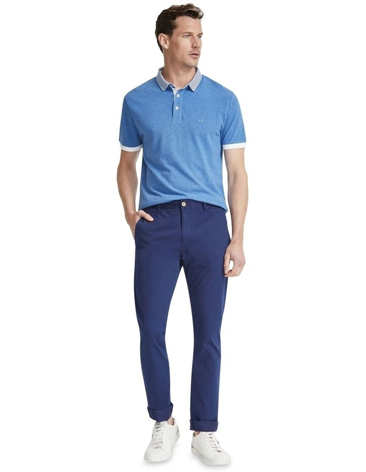 Axell Striped Collar Pique Polo in Blue image 1