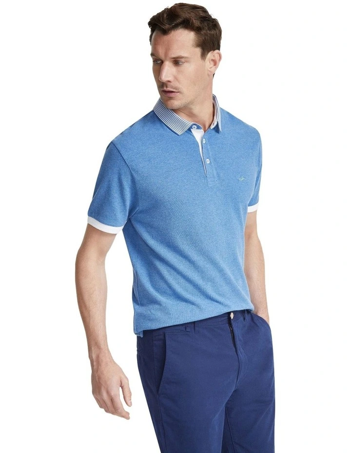 Axell Striped Collar Pique Polo in Blue image 2