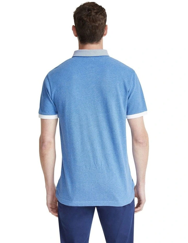 Axell Striped Collar Pique Polo in Blue image 3