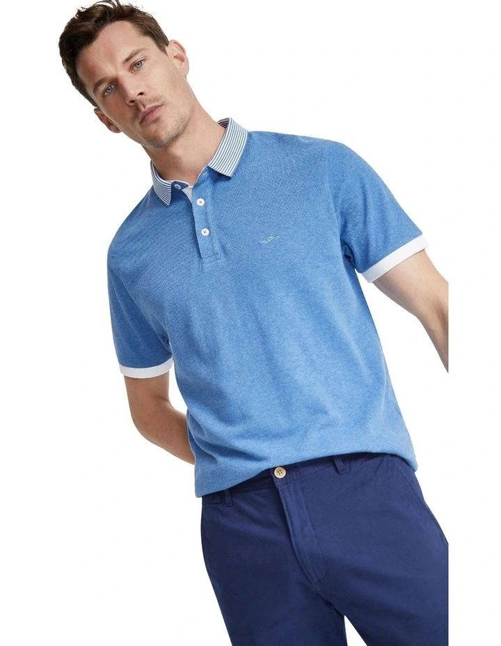 Axell Striped Collar Pique Polo in Blue image 4